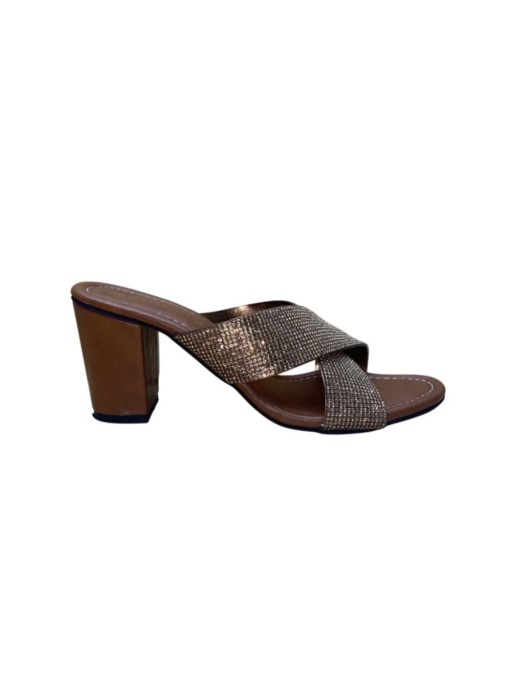 Dressberry Women’s Brown & Gold Embellished open-toe block heels Sandals Size 37
